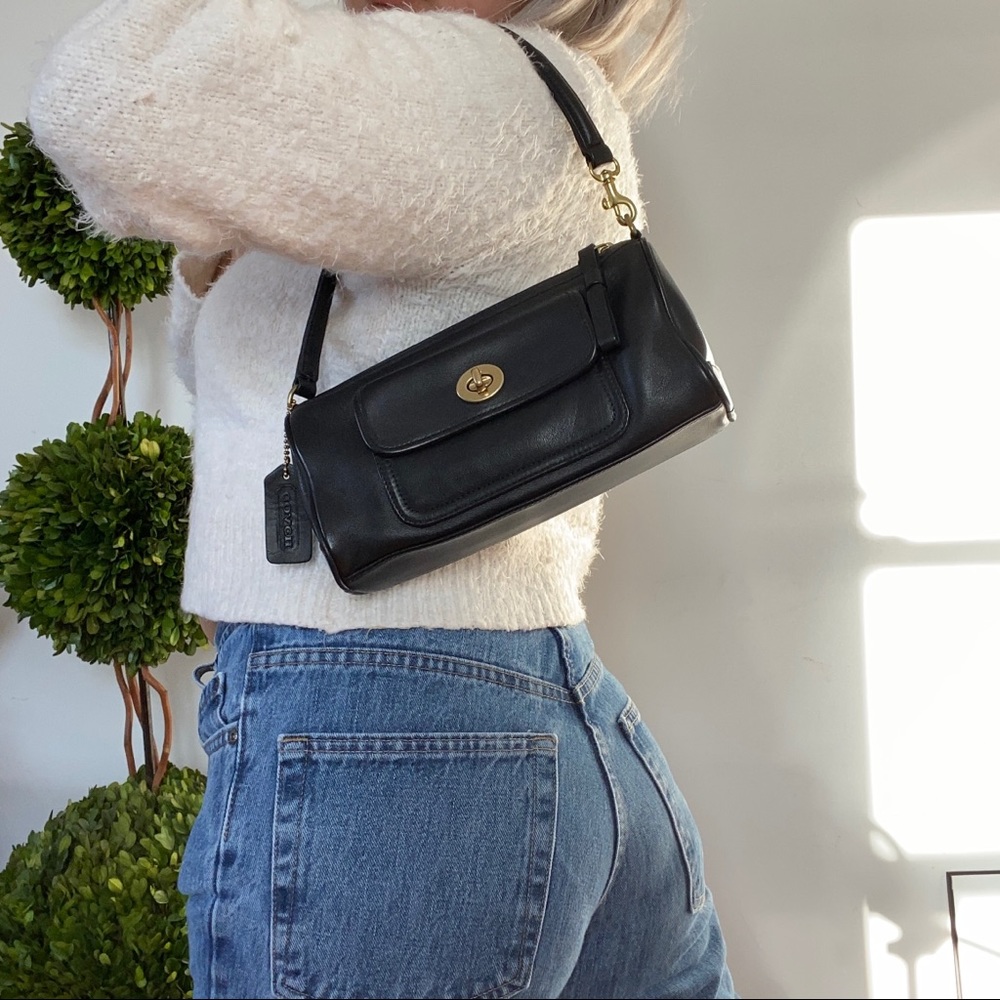 Authentic Black Leather Mini Coach Shoulder Bag